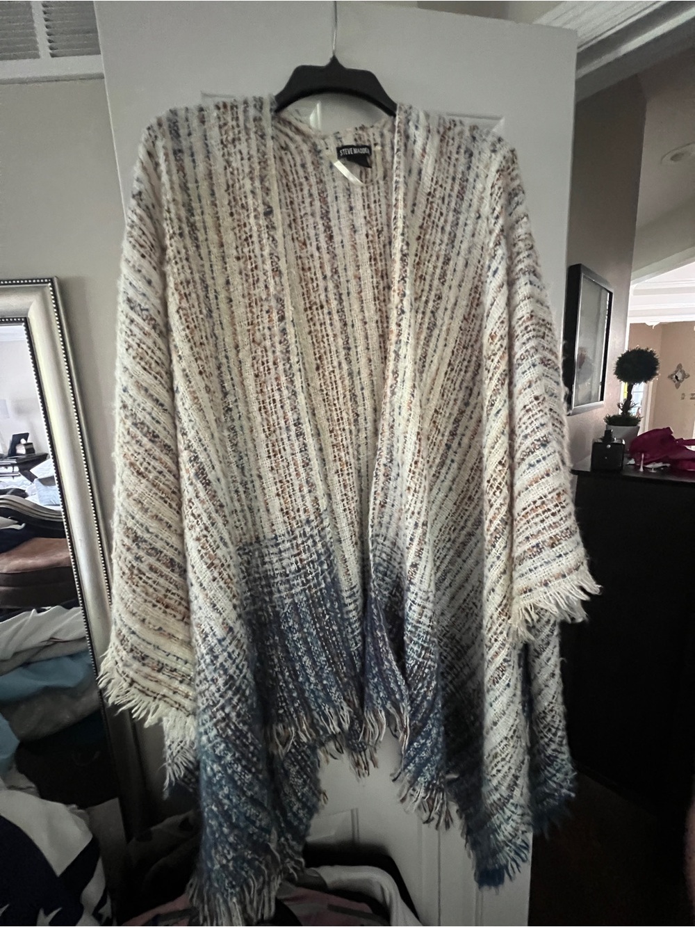Steve Madden Cream Knit Sweater with Blue and Brown Stripes
